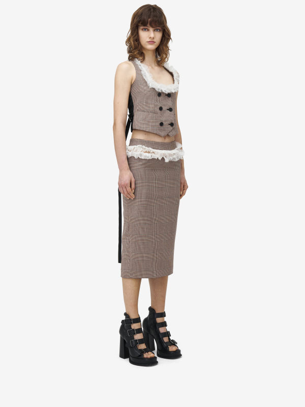 ALEXANDER MCQUEEN - Heritage Check Slashed Buttoned Pencil Skirt - Item 831539QJAE69196